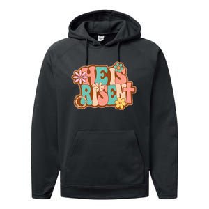 He Is Risen Bible Verse Floral Christian Cross Happy Easter Performance Fleece Hoodie