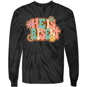 He Is Risen Bible Verse Floral Christian Cross Happy Easter Tie-Dye Long Sleeve Shirt