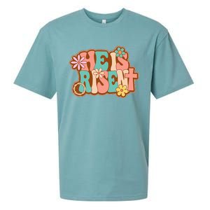 He Is Risen Bible Verse Floral Christian Cross Happy Easter Sueded Cloud Jersey T-Shirt