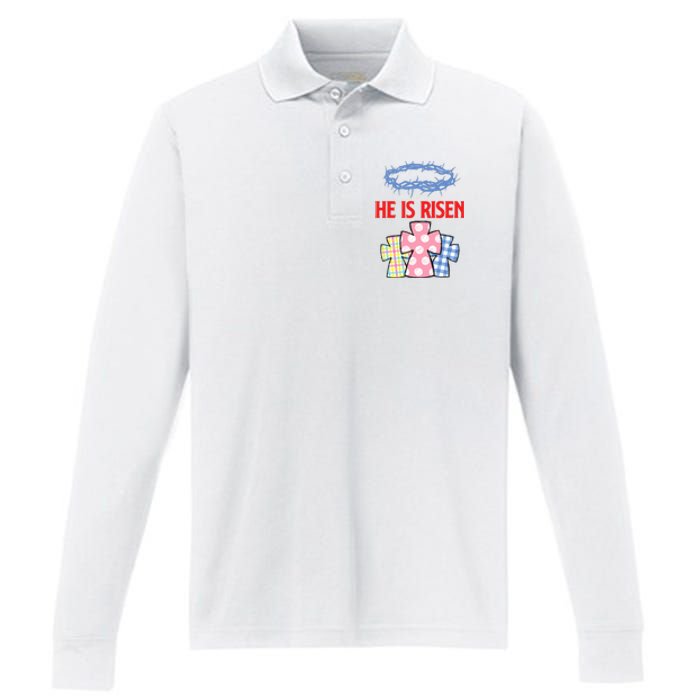 He Is Risen Jesus Christ Resurrection Happy Easter Day Performance Long Sleeve Polo