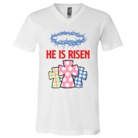 He Is Risen Jesus Christ Resurrection Happy Easter Day V-Neck T-Shirt