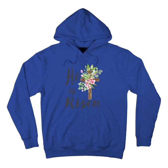 He Is Risen Floral Cross Vintage Happy Easter Day Gift Hoodie