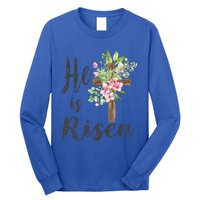 He Is Risen Floral Cross Vintage Happy Easter Day Gift Long Sleeve Shirt