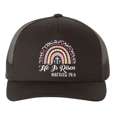 He Is Risen Rainbow Leopard Happy Easter Day Christian Jesus Yupoong Adult 5-Panel Trucker Hat