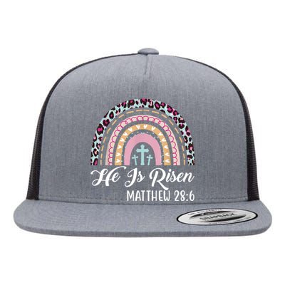 He Is Risen Rainbow Leopard Happy Easter Day Christian Jesus Flat Bill Trucker Hat