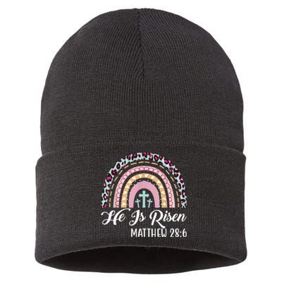 He Is Risen Rainbow Leopard Happy Easter Day Christian Jesus Sustainable Knit Beanie