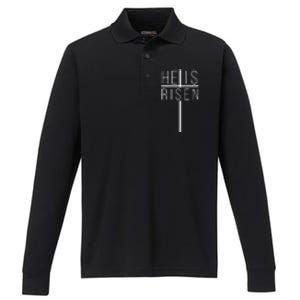 Hell Is Risen Cross Christianity Performance Long Sleeve Polo