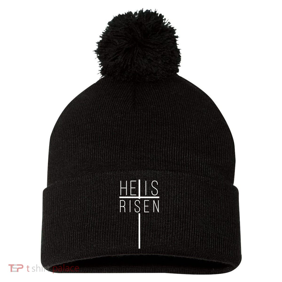 Hell Is Risen Cross Christianity Pom Pom 12in Knit Beanie