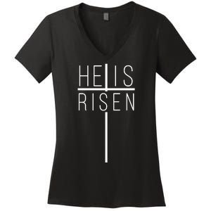 Hell Is Risen Cross Christianity Women's V-Neck T-Shirt