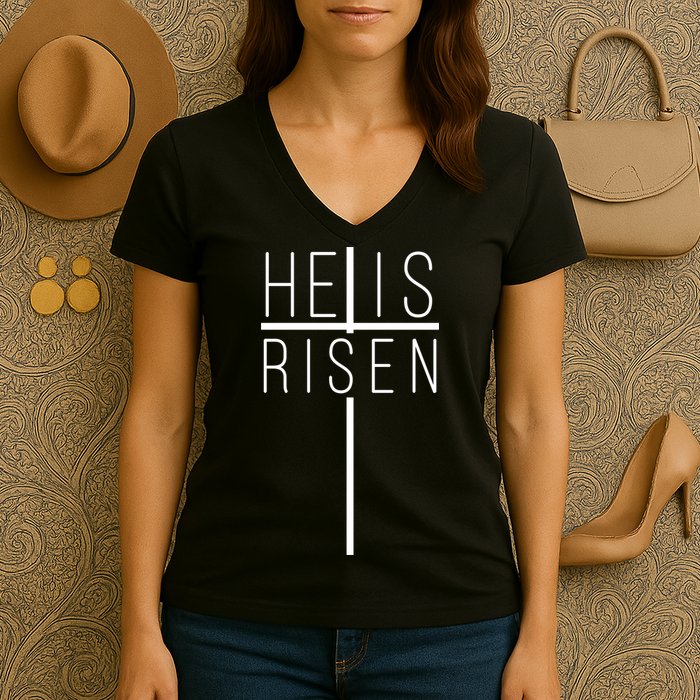 Hell Is Risen Cross Christianity Women's V-Neck T-Shirt