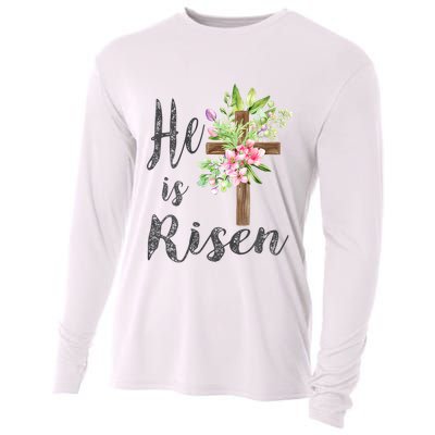 He Is Risen Jesus Christian Easter Floral Wreath Women Girls Cooling Performance Long Sleeve Crew