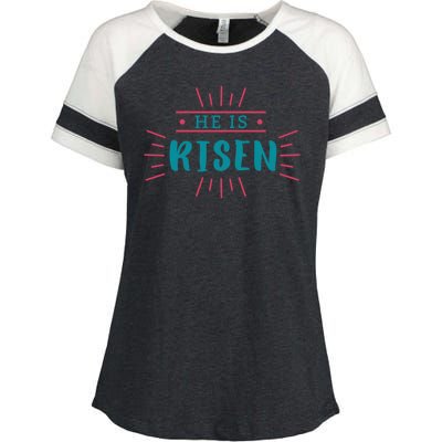 He Is Risen Easter Jesus Enza Ladies Jersey Colorblock Tee