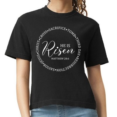 He Is Risen Matthew Easter Verse Comfort Colors Boxy T-Shirt