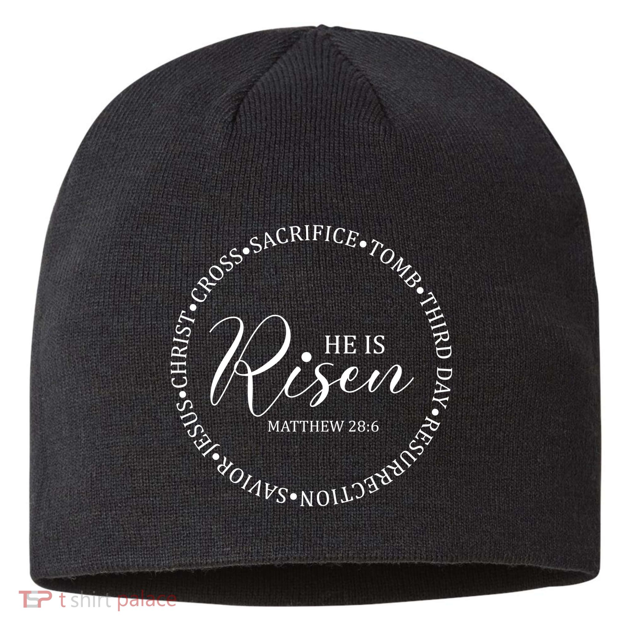 He Is Risen Matthew Easter Verse Sustainable Beanie