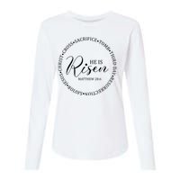 He Is Risen Matthew Easter Verse Womens Cotton Relaxed Long Sleeve T-Shirt