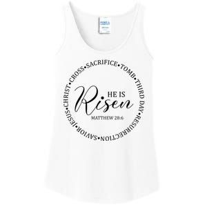 He Is Risen Matthew Easter Verse Ladies Essential Tank