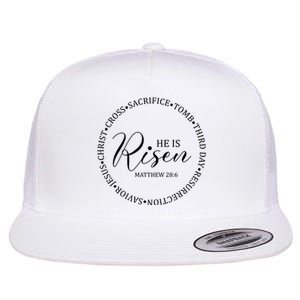 He Is Risen Matthew Easter Verse Flat Bill Trucker Hat