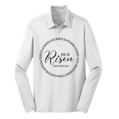 He Is Risen Matthew Easter Verse Silk Touch Performance Long Sleeve Polo