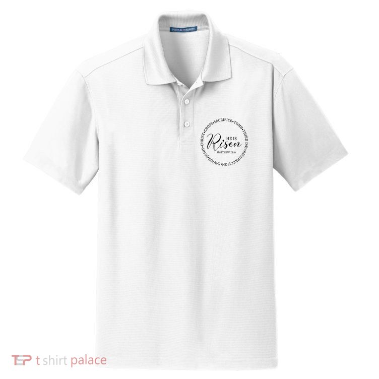 He Is Risen Matthew Easter Verse Dry Zone Grid Polo