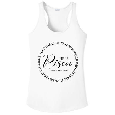 He Is Risen Matthew Easter Verse Ladies PosiCharge Competitor Racerback Tank