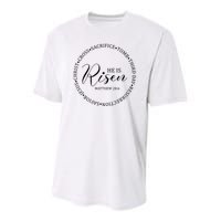 He Is Risen Matthew Easter Verse Youth Performance Sprint T-Shirt