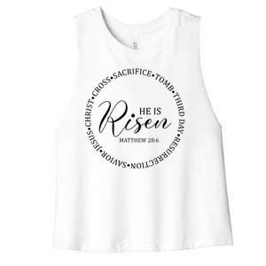 He Is Risen Matthew Easter Verse Women's Racerback Cropped Tank