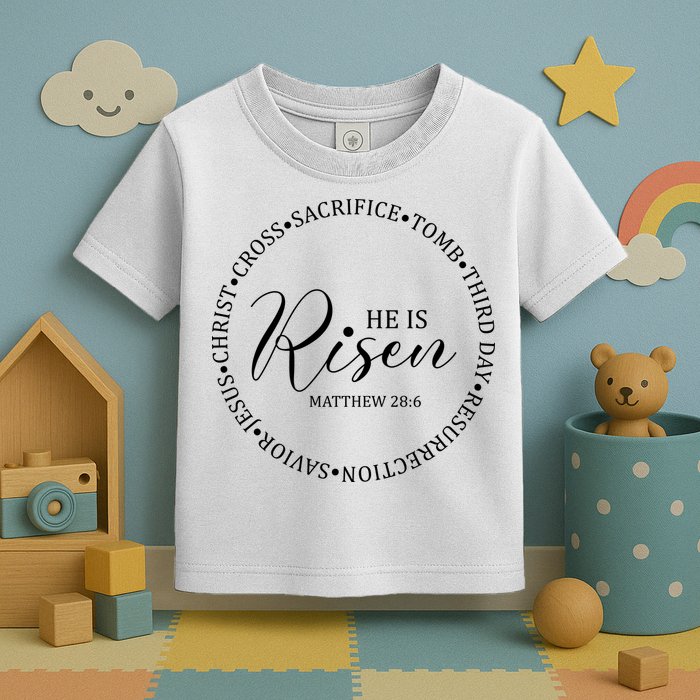 He Is Risen Matthew Easter Verse Toddler T-Shirt