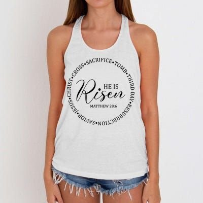 He Is Risen Matthew Easter Verse Women's Knotted Racerback Tank