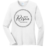 He Is Risen Matthew Easter Verse Ladies Long Sleeve Shirt