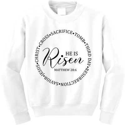 He Is Risen Matthew Easter Verse Kids Sweatshirt