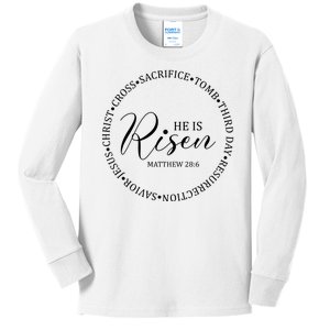 He Is Risen Matthew Easter Verse Kids Long Sleeve Shirt