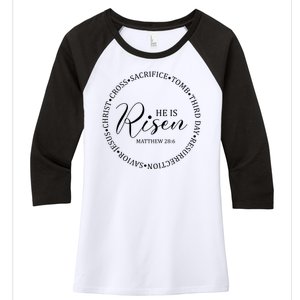 He Is Risen Matthew Easter Verse Women's Tri-Blend 3/4-Sleeve Raglan Shirt