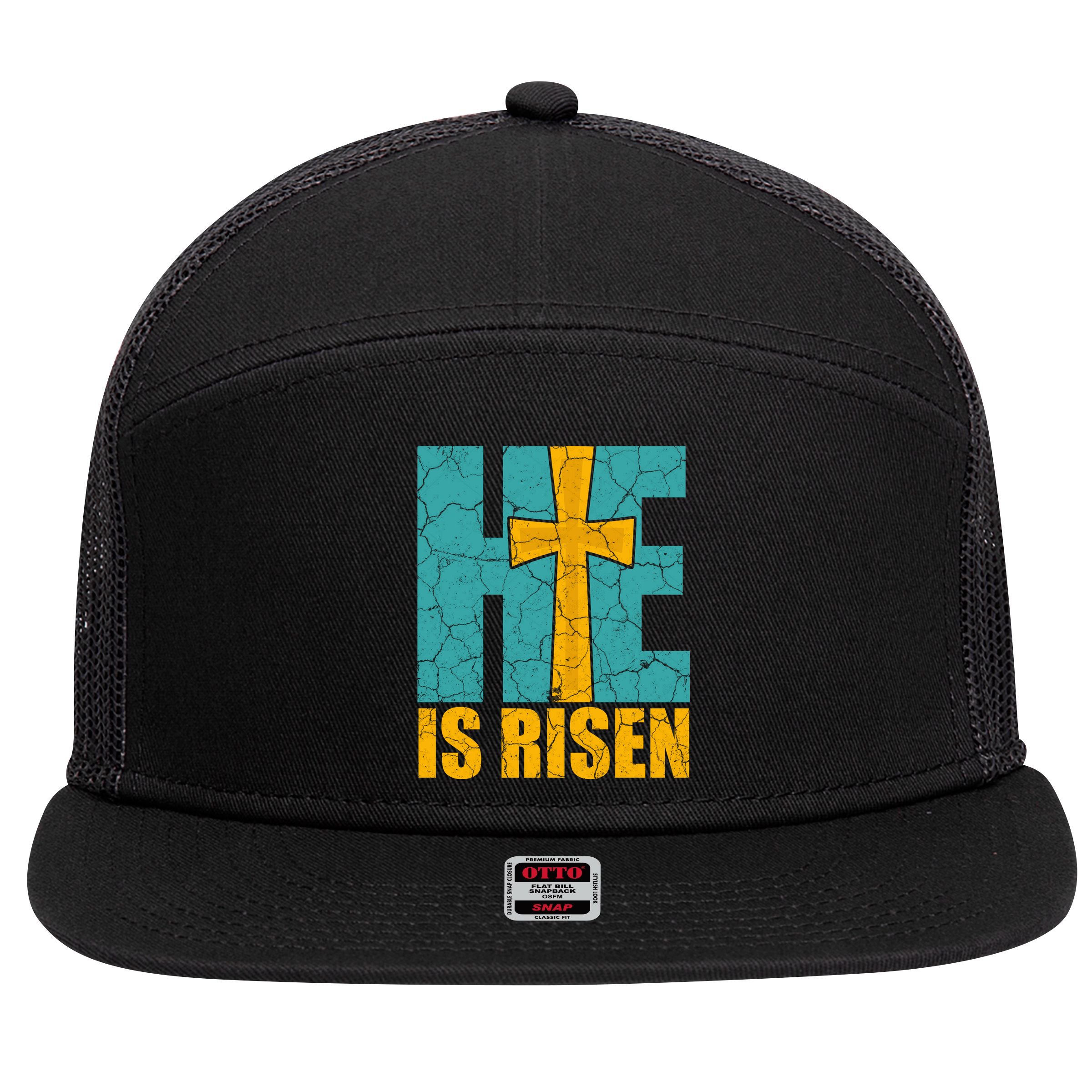 He Is Risen Jesus Christ Christian 7 Panel Mesh Trucker Snapback Hat