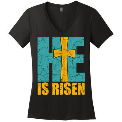 He Is Risen Jesus Christ Christian Women's V-Neck T-Shirt