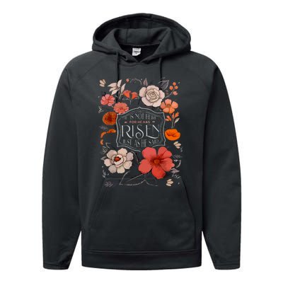 He Is Risen He Is Not Here Easter Day Christian Jesus Floral Performance Fleece Hoodie