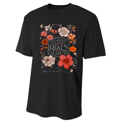 He Is Risen He Is Not Here Easter Day Christian Jesus Floral Performance Sprint T-Shirt