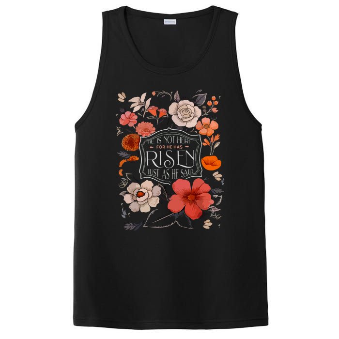 He Is Risen He Is Not Here Easter Day Christian Jesus Floral PosiCharge Competitor Tank