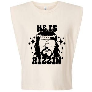 He Is Rizzin Funny Easter Day Retro Christian Religious Garment-Dyed Women's Muscle Tee