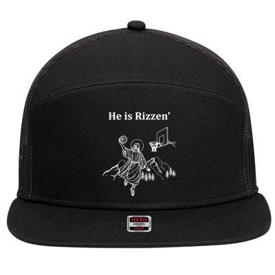 He Is Rizzen Jesus Christ He Has Risen Basketball Dunking 7 Panel Mesh Trucker Snapback Hat