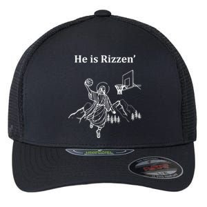 He Is Rizzen Jesus Christ He Has Risen Basketball Dunking Flexfit Unipanel Trucker Cap