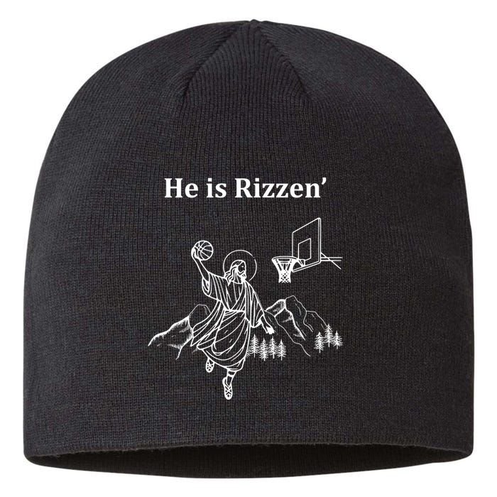 He Is Rizzen Jesus Christ He Has Risen Basketball Dunking Sustainable Beanie