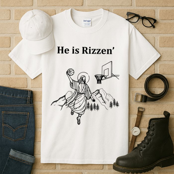 He Is Rizzen Jesus Christ He Has Risen Basketball Dunking Tall T-Shirt