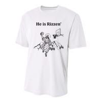 He Is Rizzen Jesus Christ He Has Risen Basketball Dunking Youth Performance Sprint T-Shirt