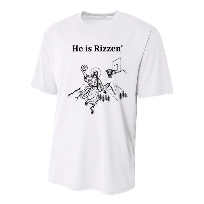 He Is Rizzen Jesus Christ He Has Risen Basketball Dunking Youth Performance Sprint T-Shirt