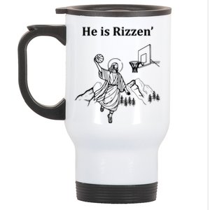 He Is Rizzen Jesus Christ He Has Risen Basketball Dunking Stainless Steel Travel Mug