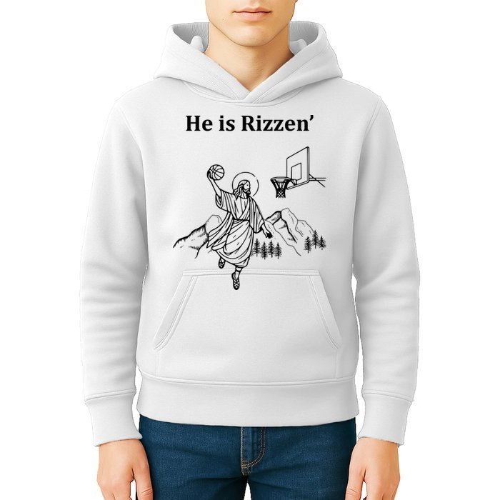 He Is Rizzen Jesus Christ He Has Risen Basketball Dunking Kids Hoodie