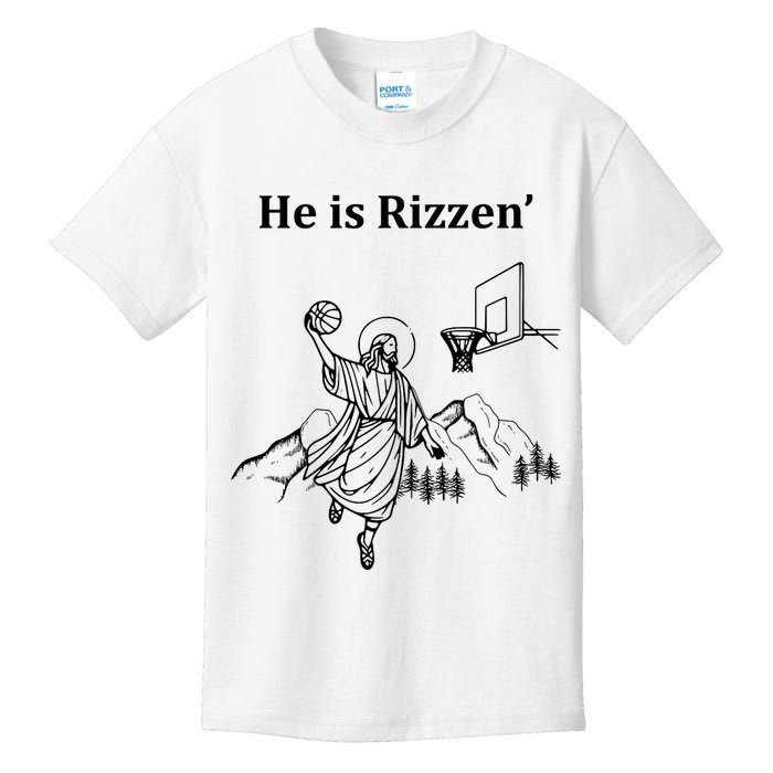 He Is Rizzen Jesus Christ He Has Risen Basketball Dunking Kids T-Shirt