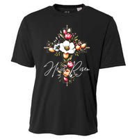 He Is Risen Jesus Christian Happy Easter Floral Cross Cooling Performance Crew T-Shirt