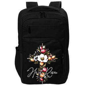 He Is Risen Jesus Christian Happy Easter Floral Cross Impact Tech Backpack