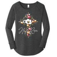 He Is Risen Jesus Christian Happy Easter Floral Cross Women's Perfect Tri Tunic Long Sleeve Shirt